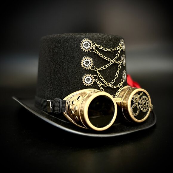 Steampunk Top Hat Metallic Scientist Time Traveler Halloween Costume Cosplay Hat - Picture 3 of 5